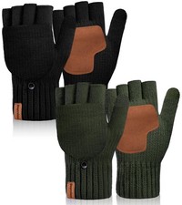 Winter Fingerless Gloves for Women Men Warm Knitted Convertible Mittens With ...