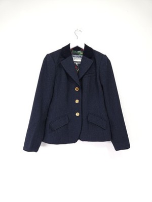 Joules Parade Blazer Jacket Size 10 Navy Blue Herringbone Tweed Floral Lined