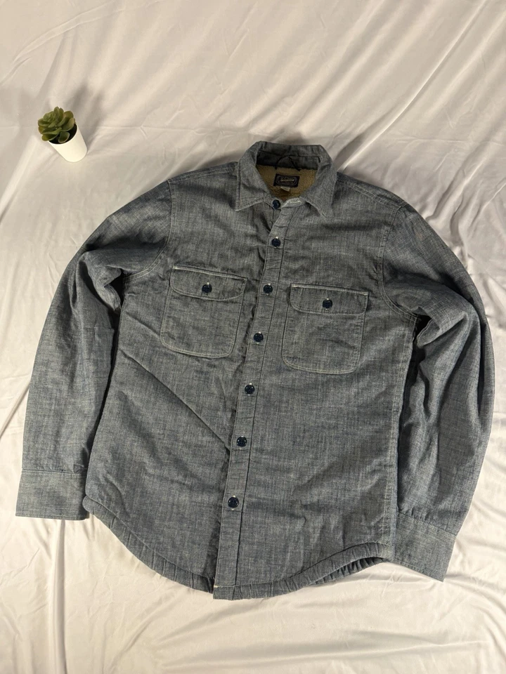 J. CREW Sherpa Forrada Cambray Camisa Abotonada Chaqueta Azul Para Hombre XS Foto 3 de 4