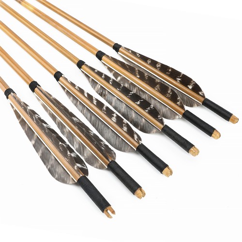 Flechas de bambú de 33 pulgadas plumas naturales tiro con arco arco arco largo arcos recurvos flechas de caza - Imagen 9 de 14
