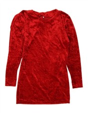 VINTAGE Womens Fleece Long Sleeve Bodycon Dress UK 14 Medium Red Polyester DG03