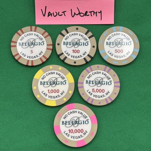 Bellagio Resort Casino - Las Vegas NV - Set of 6 Tournament Poker Chips 5-10000