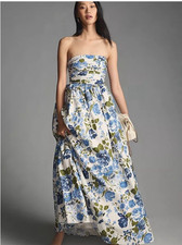 Reformation Kastoria Dress In Lucca Size 2 Blue Floral Print Straps Full Gown