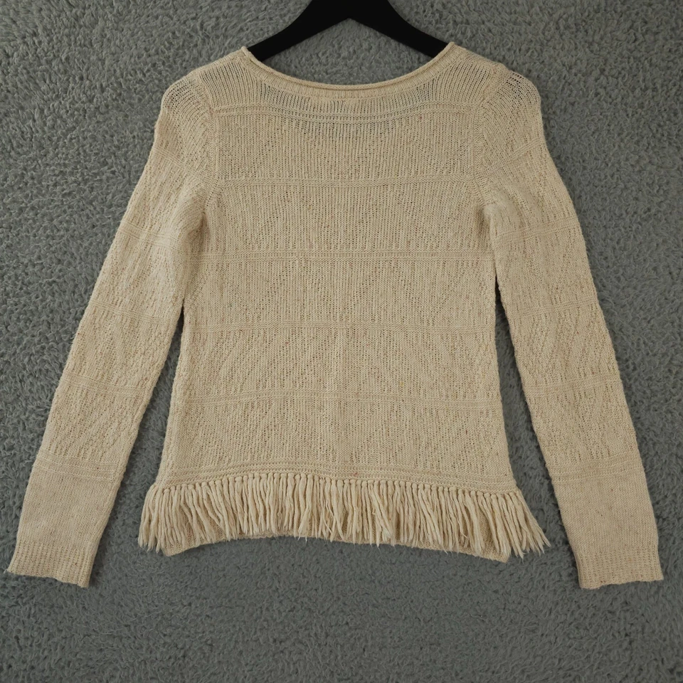 Suéter Anthropologie Moth Mujer Pequeño Beige Donegal Flecos Dobladillo Mezcla Lana Tejido Foto 2 de 4