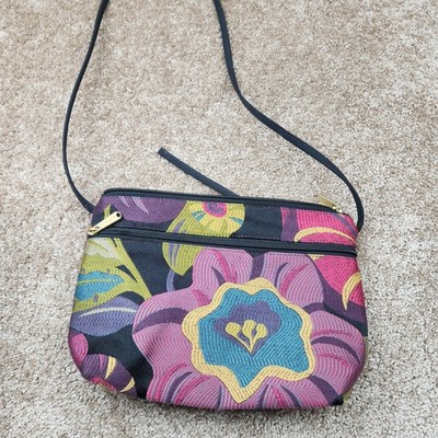 Danny K Beverly Hills Floral Tapestry Crossbody Bag Purple Pink Made in USA