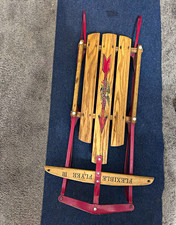 Flexible Flyer III Wood Steering Sled Red Runners 7ft x 22in Vintage
