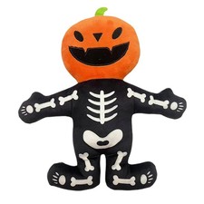 Halloween Dog Toy Soft Stuffed Pumpkin Head Skeleton Dog Chew Toy with Sound