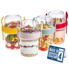 4 Pack 22 oz On The Go Yogurt Parfait Cups with Lids  Spoon, Large Breakfast...