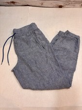 Athleta 100 Linen Pants Women  s Size 6 Blue Wide Leg Drawstring Waist Coastal