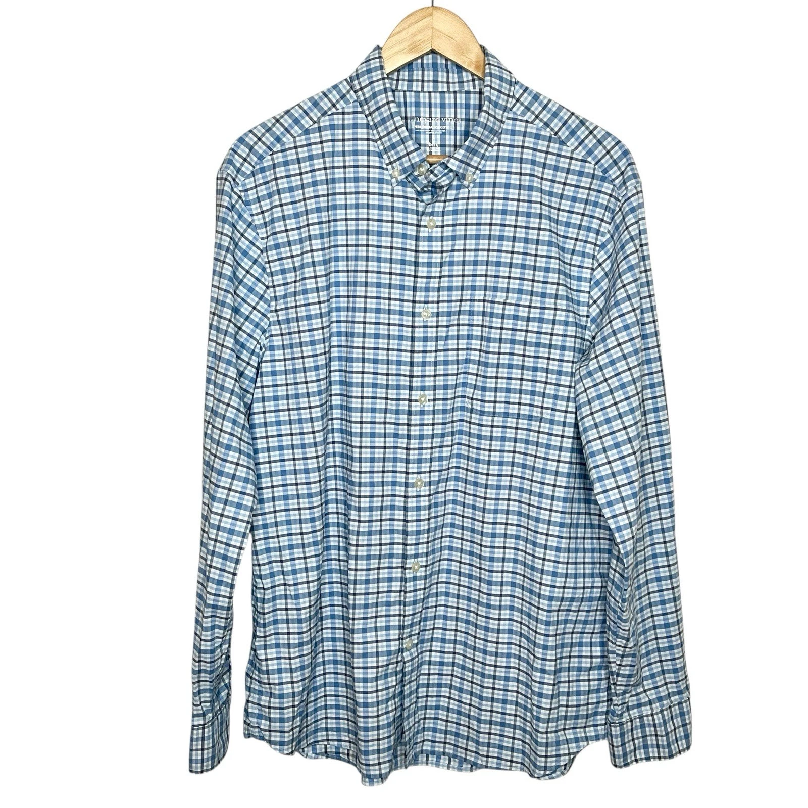 Vineyard Vines Performance Cotton Plaid Button Up Shirt Blue Mens Size L Stretch