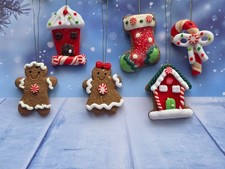 6 pc set Gingerbread FROSTED MINI COOKIES Christmas Ornaments Sweet Treat new