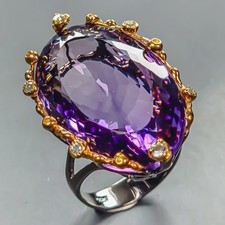 Vintage ring 43 ct Natural Amethyst Ring 925 Sterling Silver Size 8 /R444546