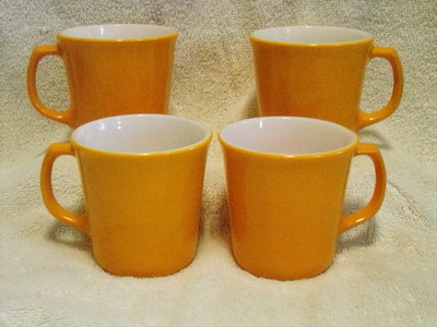 4 Vtg Corning Corelle Citrus Orange Yellow Coffee Mugs Cups EUC