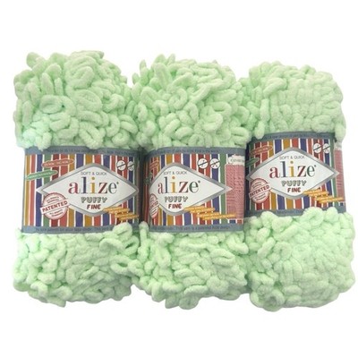 Alize (3) Puffy Fine Finger Loop Yarn No Hook MicroPolyester Fine Mint Green 464