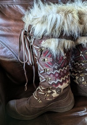MukLuks Boots Womens Size 6 Winter Sweater Shoe Thinsulate Fur Trim Latch Gone