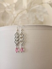 Pink Sterling Silver Crystal Heart Earrings