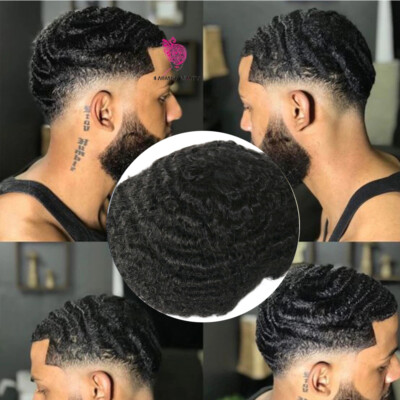 10mm Wave Men's Toupee for Black Man 100%Human Hair Mono Lace Replacement System