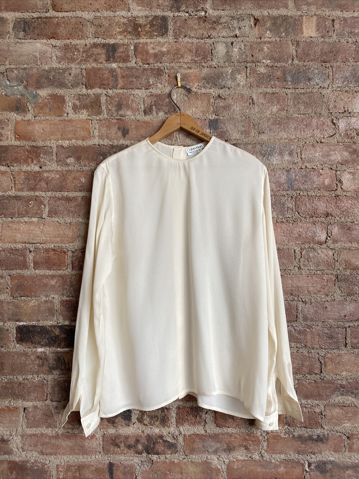 Vintage Calvin Klein Women’s Blouse, Sz 10 100percent Silk Ivory, Button Back