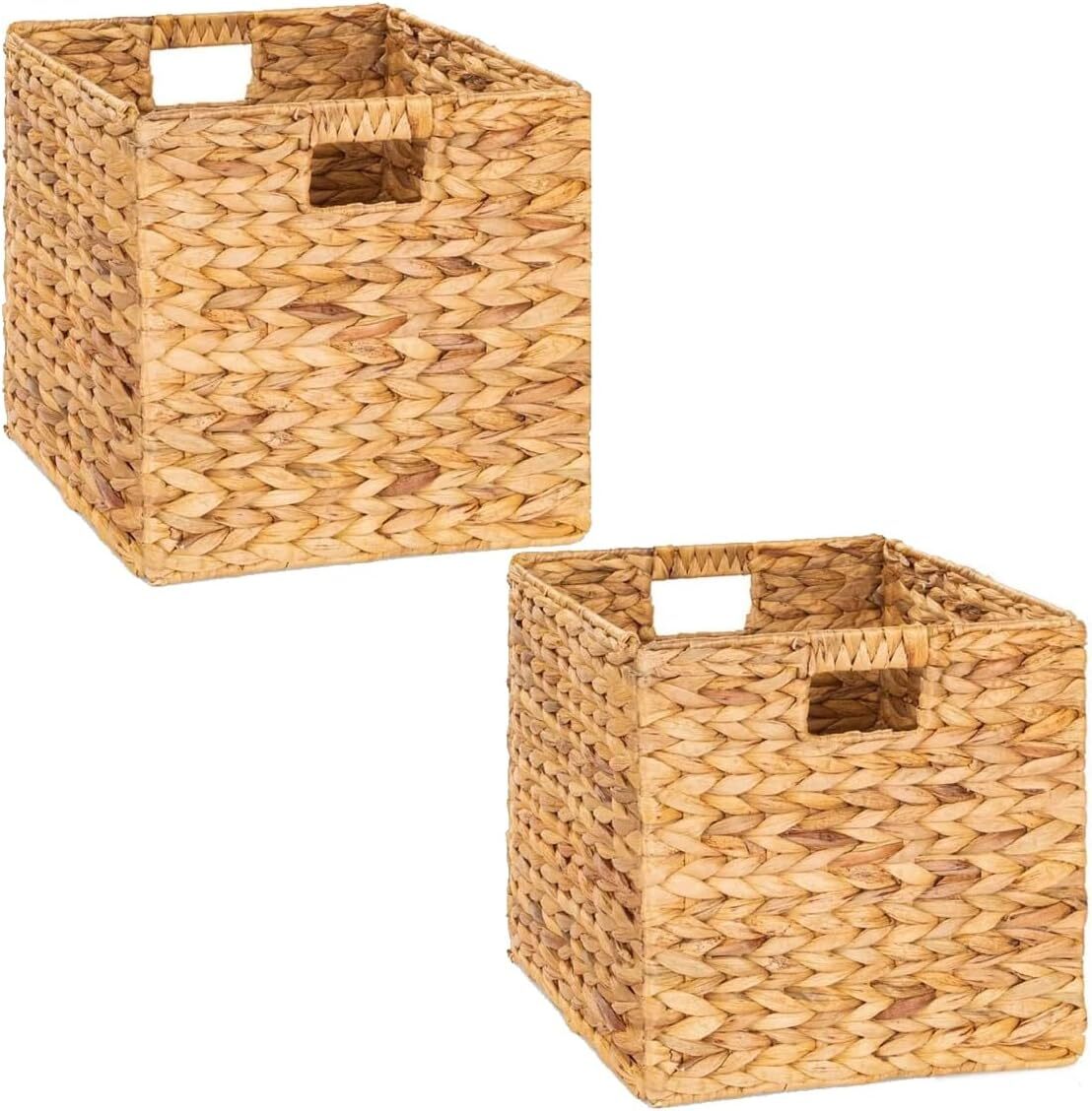 Water Hyacinth Wicker Storage Baskets for Shelves in Square Shape-image