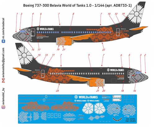 1/144 Aviadecal #ADB733-1 Boeing 737-300 Belavia World Of Tanks 1.0 EW-254PA - 第 1/4 張圖片