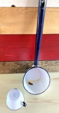 VINTAGE ENAMELWARE GRANITEWARE PREP/CAMPING Ker Sweden B/W LADLE W/ SMALL CUP