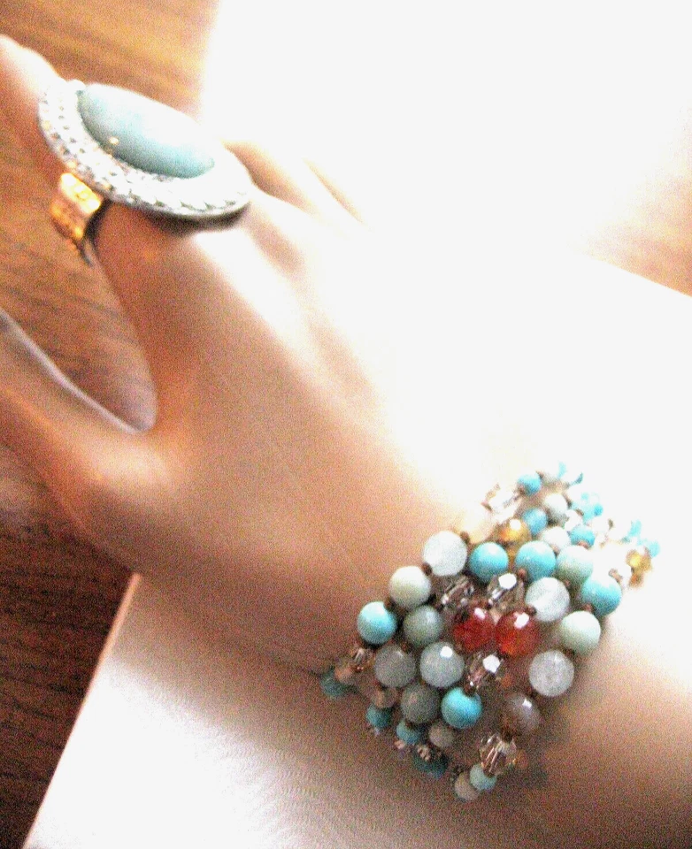 Chan Luu Amazonita Azul Turquesa Facetado Mezcla Dorado sobre Cuero Puño 5 Hilos Nuevo Foto 2 de 4