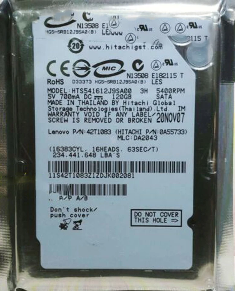 HITACHI 120GB HTS541612J9SA00 laptop  2,5" HDD S-ATAI Internal,5400RPM  8MB   - Image 2 of 2