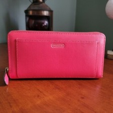 Coach 50427 Darcy Vermillion Red Crossgrain Leather Accordion Zip Wallet