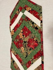 Christmas" Poinsettia" Quilted Table Runner 13inchesx36 inches " Reversible"