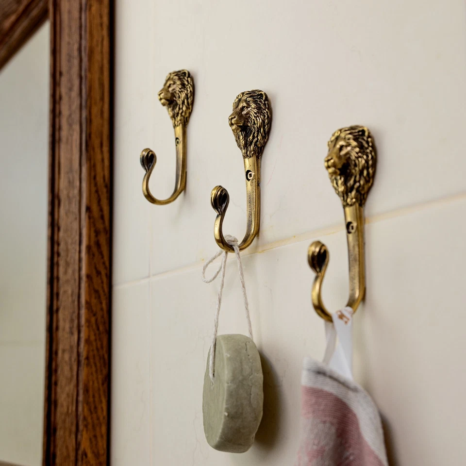 Gancho león, gancho para abrigo cabeza de león, gancho para ropa de latón, gancho para bolsa de pared toalla de baño Foto 4 de 4