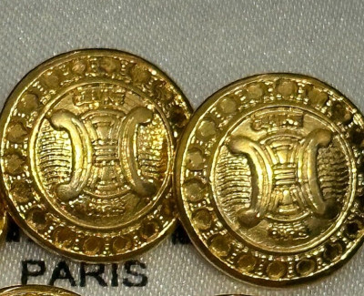 Paar Vintage seltene vergoldete CELINE PARIS Knöpfe Metall Schlaufenschaft 80er Jahre 
