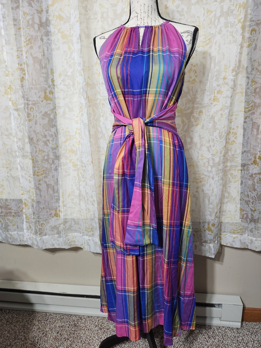 cotton madras halter dress Marisol Madras Mini Halter Dress (Women)