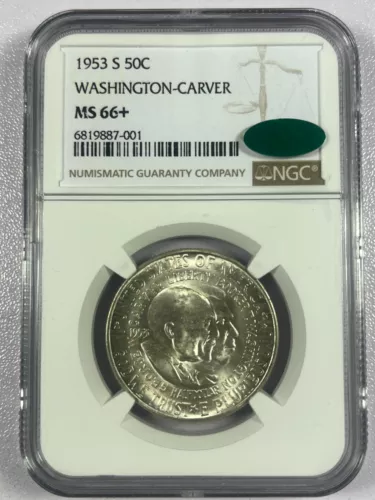 1953-S NGC MS66+ Washington-Carver Classic Commem Half Dollar with CAC Label