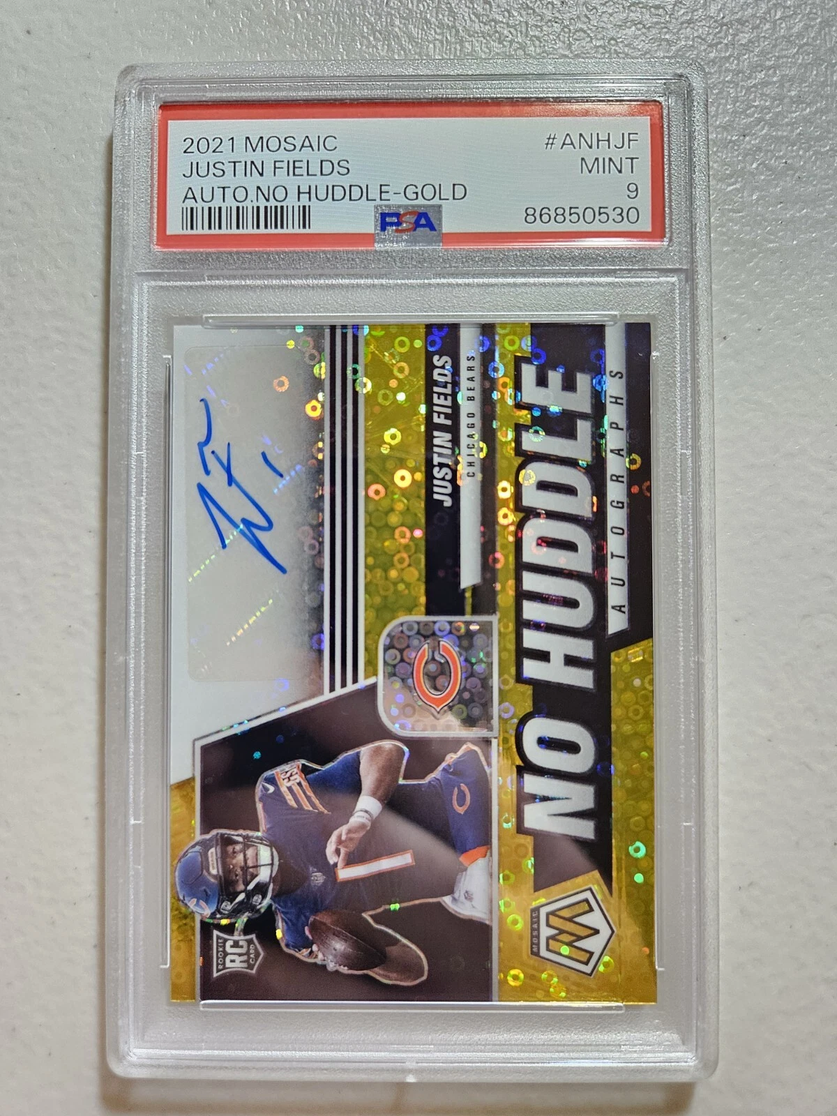 Justin Fields Panini Mosaic Autographs No Huddle #ANHJF Gold