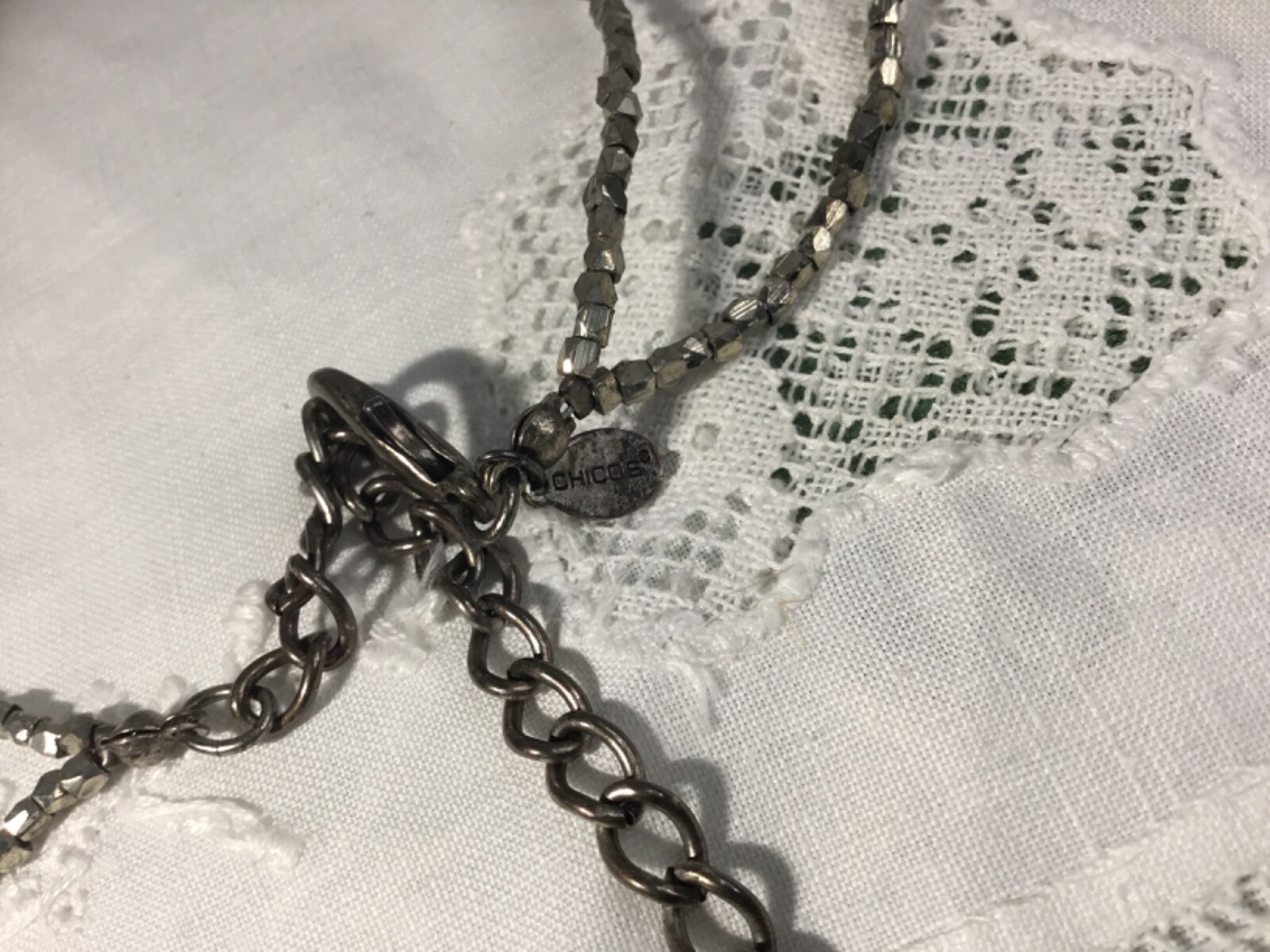 Chicos Dark silver tone Rectangular  bead necklac… - image 6