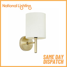 Antique Brass Wall Light with Cream Silk Fabric Lamp Shade - IP20 Rated