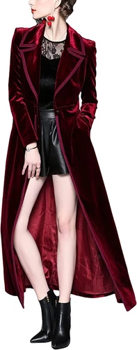 Primavera Para Mujer Elegante Terciopelo Un Botón Maxi Gabardina Bolsillo Fiesta Abrigo - Imagen 11 de 36