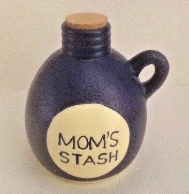 ''Mom's Stash'' ~ Ceramic Savings Bank ~ Corked Jug ~NWT