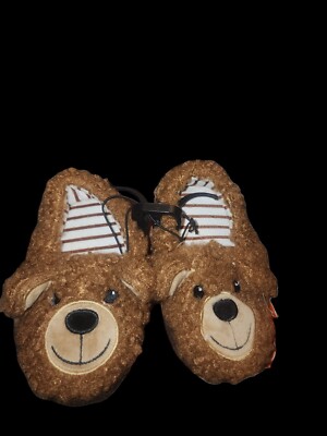 Toddler Boys Fuzzy Brown Teddy Bear Slippers Indoor/Outdoor Shoe Size: 11-12 NWT