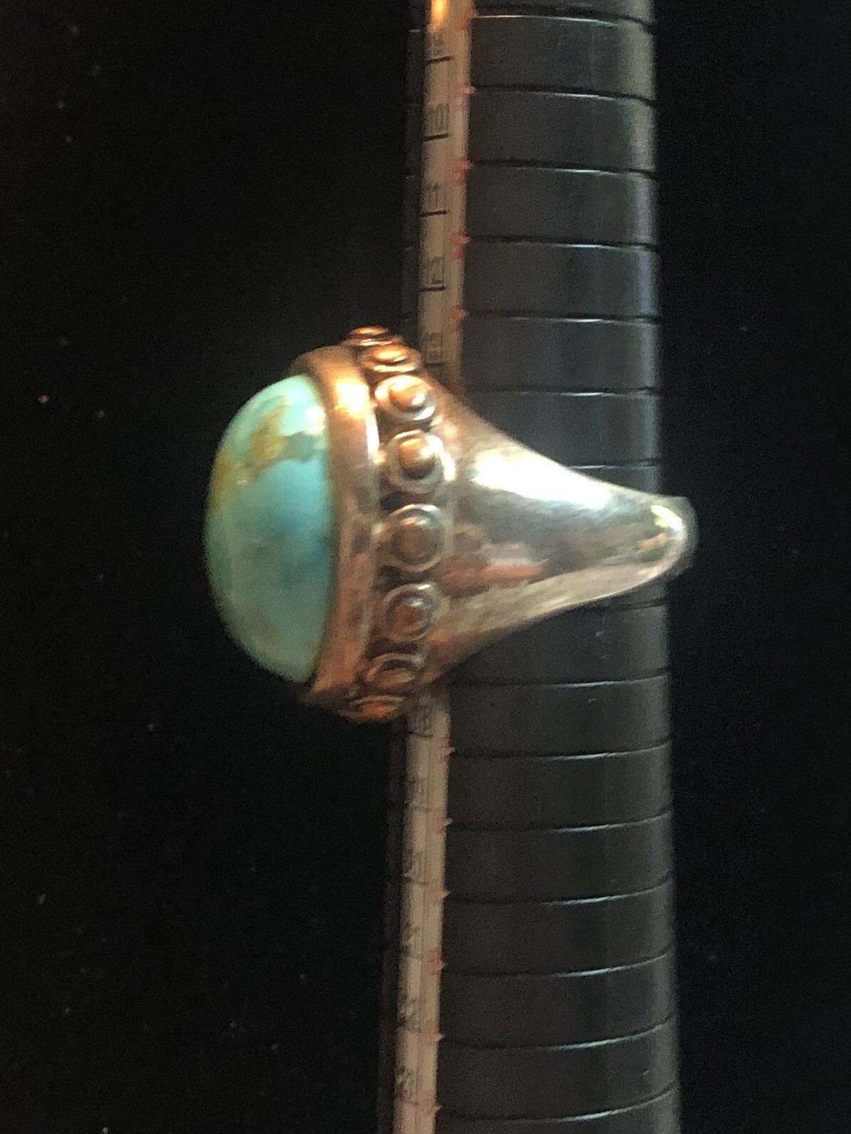 Vintage Sterling Round Turquoise Ring Size 8 Large… Gem