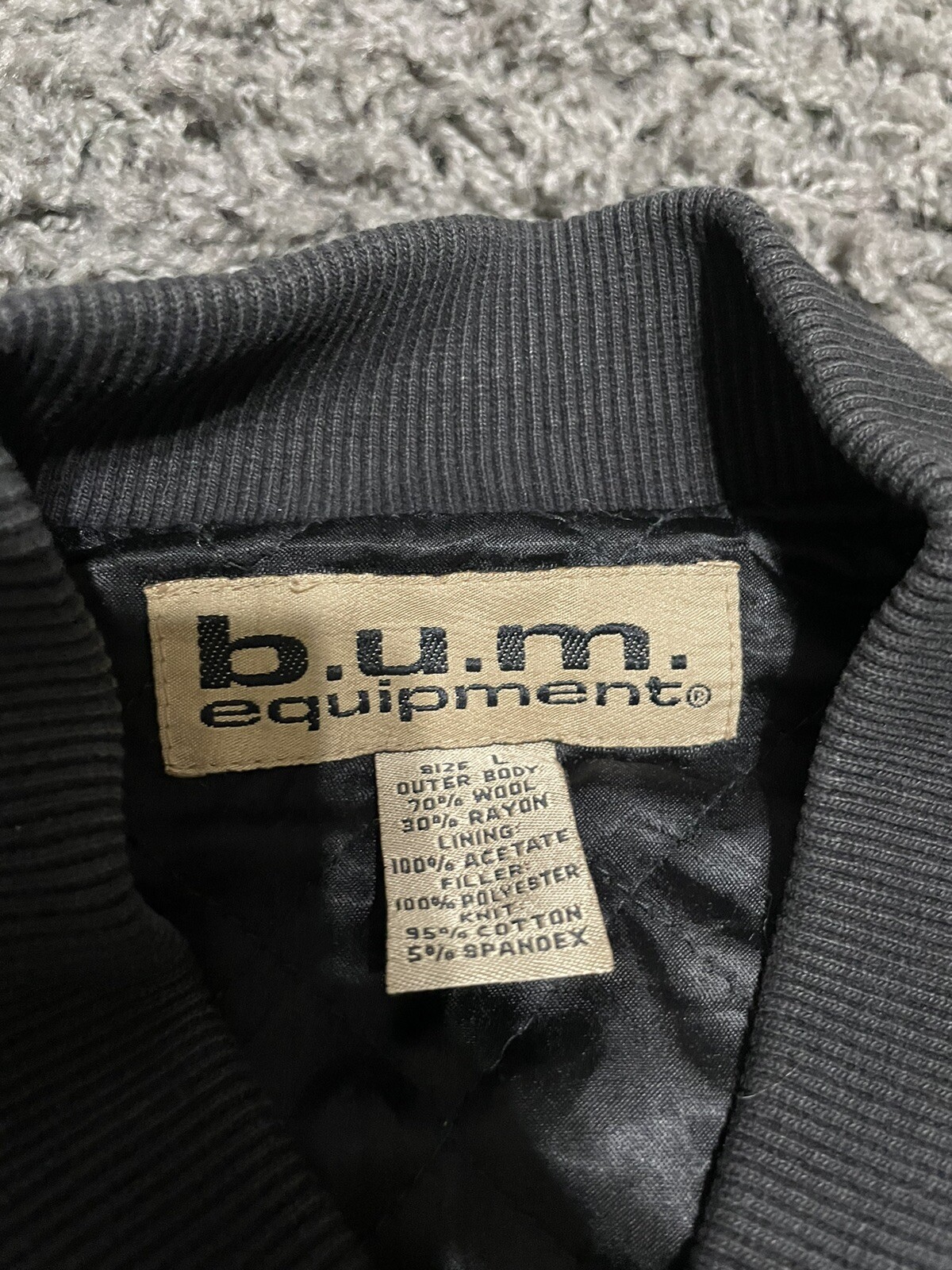 Vintage BUM Equipment Varsity Jacket Black Coat B.U.M… Gem