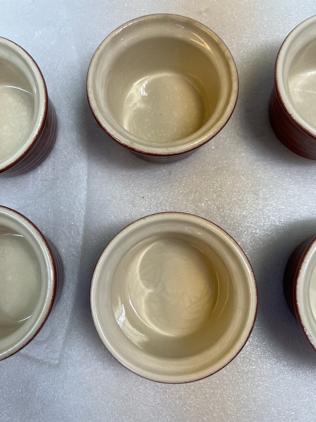 Emile Henry Set Of 6 Modele Depose 10.68 Ribbed Custard Ramekins Red