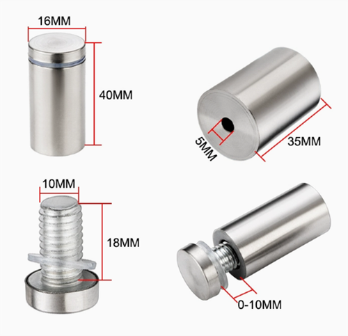 OD 12mm-25mm Stand off Fixings Stainless Steel Mounts Nails Sign Fitting Bolts - Picture 22 of 35