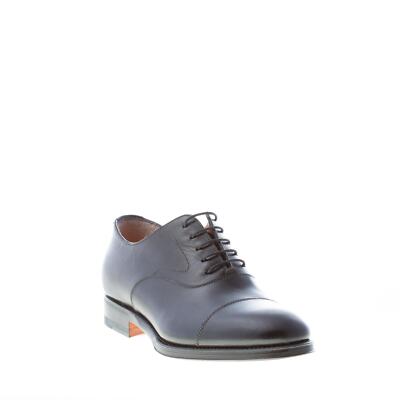 SANTONI men shoes Black leather laced oxford cap-toe leather sole