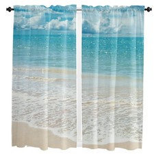 Ocean Beach Theme Kitchen Curtains for Bedrooml Living Room 63 Inch Length, B...