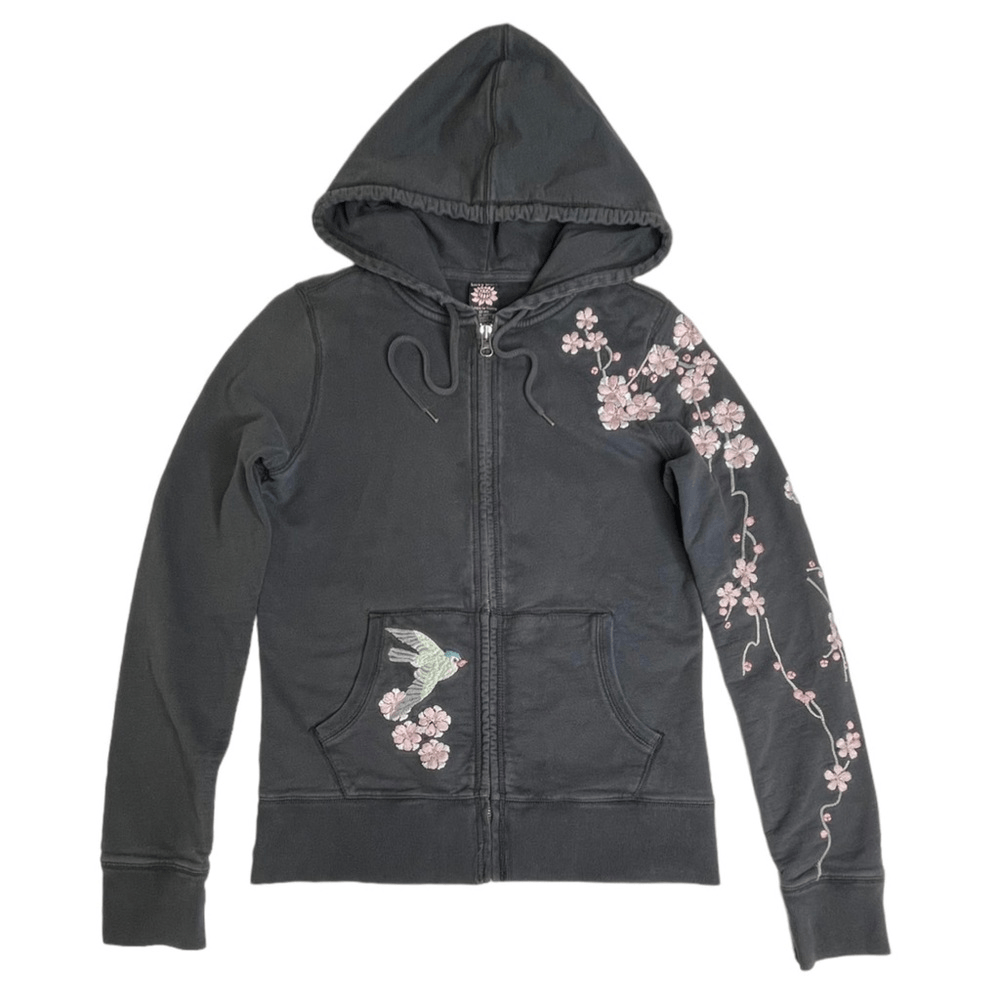 ★2022SS新作★ROMANTIC CROWN★GARDENING BERRY HOOD ZIP UP Rare: Y2K Lucky Brand Hummingbird Embroidery Zip Hoodie