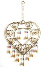 HERZ Messing Wanddekoration Fensterbild GesamtH=57 cm  heart brass mit Glöckchen