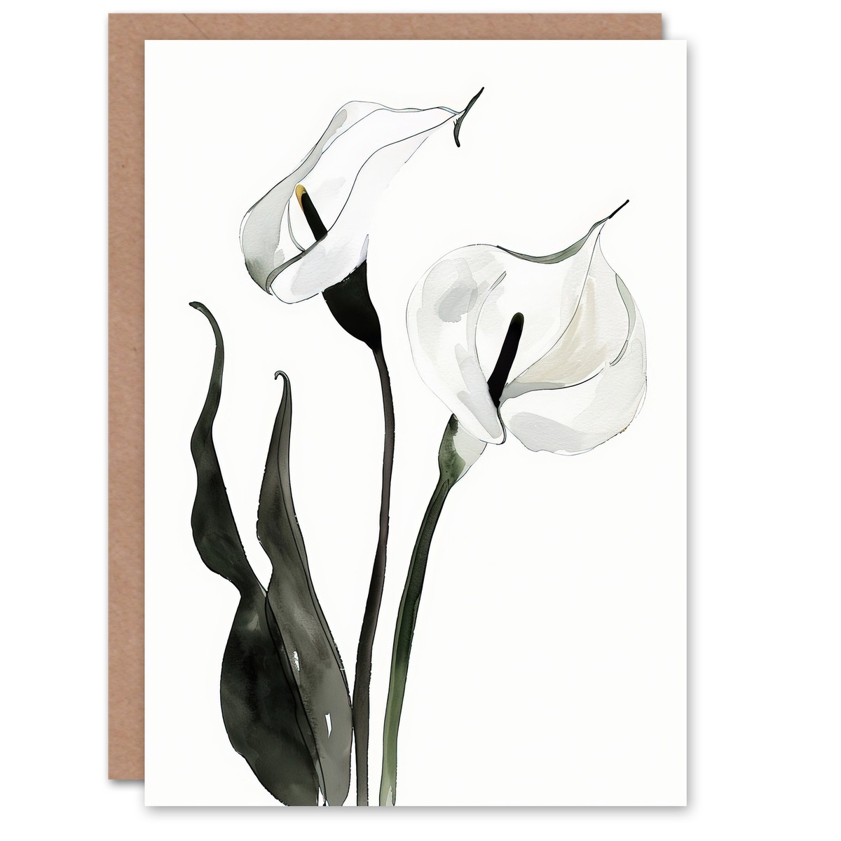 Greeting Card Calla Lily Flower Black White Watercolour Lilies Sympathy |  eBay