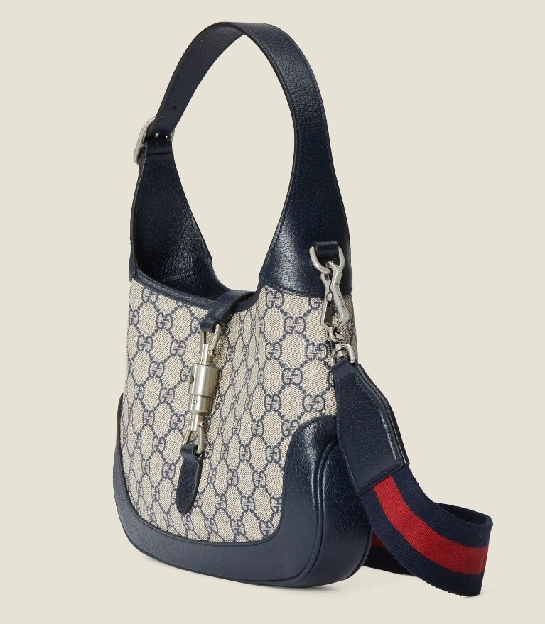 Gucci Jackie 1961 GG Small Shoulder Bag Beige and Blue New Gucci Jackie 1961 GG Small Shoulder Bag Beige and Blue New