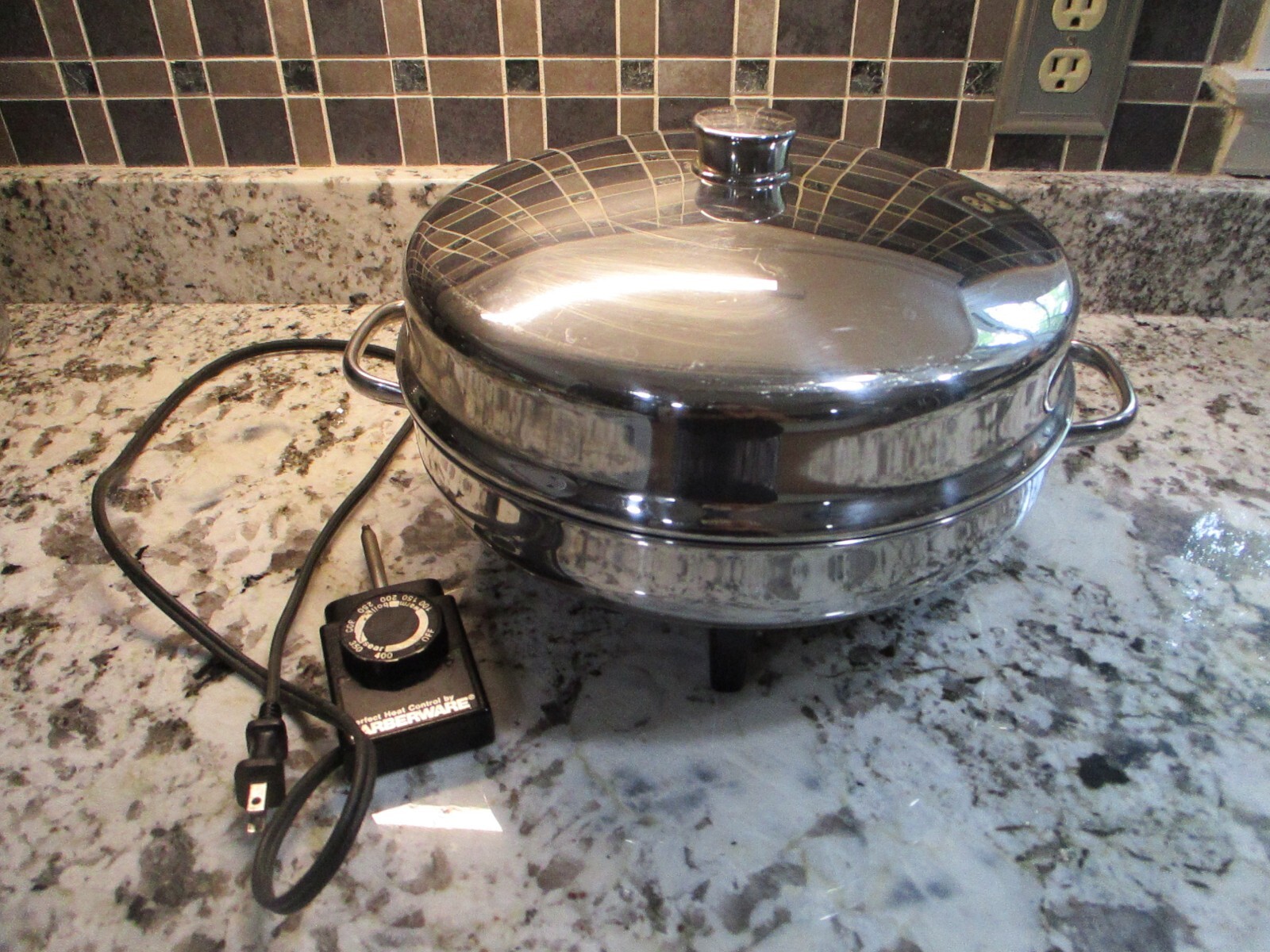 Vintage Farberware Stainless Steel Electric Skillet 344A 12" 1400 Watt